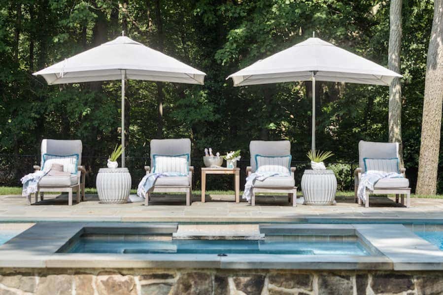 Poolside lounge chairs provide luxurious comfort, while durable fabrics prevent wear and tear from sun exposure and heavy use.