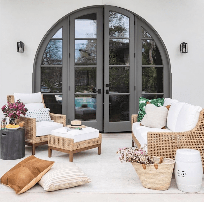 Outdoor living space with white Sunbrella outdoor upholstery fabrics