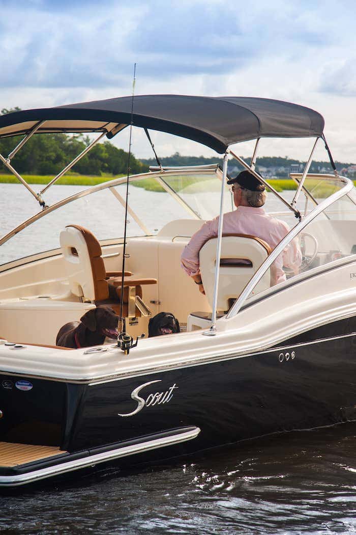 A Sunbrella fabric bimini top protects you and your loved ones from weather and direct sun exposure while you enjoy cruising on the water.