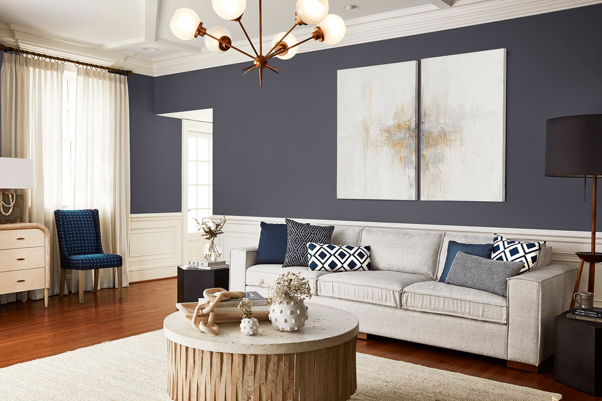 Fabrics in colors inspired by Pantone’s Classic Blue help ground a room and add dimension at the same time.