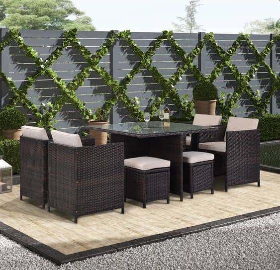 This durable patio furniture set from Wayfair features Sunbrella fabrics to add an element of comfort with a modern twist to your backyard design.