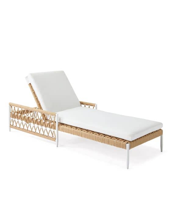 The Salt Creek Chaise from Sereny & Lily featuring Sunbrella fabric cushions is the perfect place to kick back with a book and a glass of wine in your backyard this weekend.