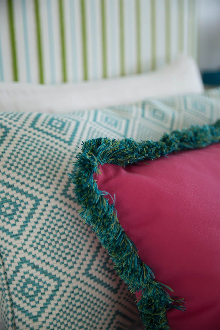 pink and green pillows