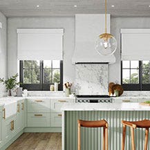 Kitchen with roman shades in Finley Cloud