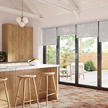 Kitchen with solar shades in Jute Cloud