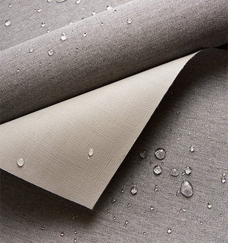 Closeup of water droplets on SeaMark fabric