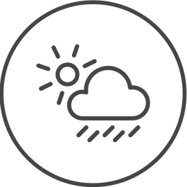 Icon of the sun and a raining cloud indicating weather resistance